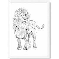 ARTZE Line Art Lion Geometric Animal Framed Print SIZE: A2 with White Frame in Black | Size: A4
