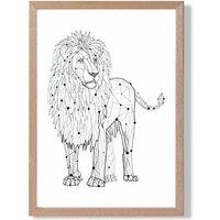 ARTZE Line Art Lion Geometric Animal Framed Print SIZE: A4 with Oak Frame in Black | Size: A3
