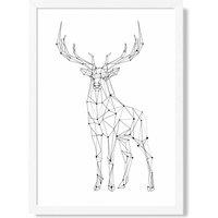 ARTZE Line Art Stag Geometric Animal Framed Print SIZE: A4 with White Frame in Black