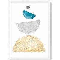 ARTZE Aqua & Yellow Semi Circles Mid Century Geometric Framed Print SIZE: A3 with White Frame | Size: A4