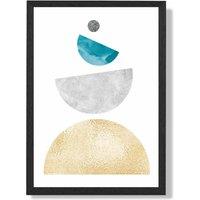 ARTZE Aqua & Yellow Semi Circles Mid Century Geometric Framed Print SIZE: A3 with Black Frame