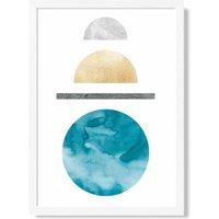 ARTZE Yellow & Aqua Circles Mid Century Geometric Framed Print SIZE: A4 with White Frame