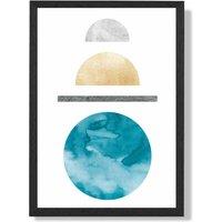 ARTZE Yellow & Aqua Circles Mid Century Geometric Framed Print SIZE: A4 with Black Frame | Size: A3