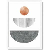 ARTZE Grey & Copper Circles Mid Century Geometric Framed Print SIZE: A3 with White Frame