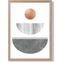 ARTZE Grey & Copper Circles Mid Century Geometric Framed Print SIZE: A4 with Oak Frame | Size: A3