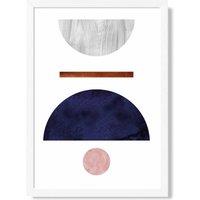 ARTZE Navy Blue & Grey Semi Circles Mid Century Geometric Framed Print SIZE: A3 with White Frame | Size: A4