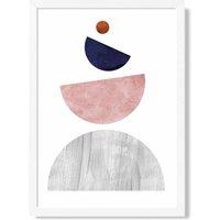 ARTZE Grey & Navy Blue Circles Mid Century Geometric Framed Print SIZE: A2 with White Frame | Size: A3