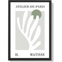 ARTZE Matisse Floral Cutout Sage Green Exhibition Framed Print SIZE: A3 with Black Frame in Pale Green | Size: A4
