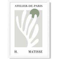 ARTZE Matisse Floral Cutout Sage Green Exhibition Framed Print SIZE: A3 with White Frame in Pale Green | Size: A4