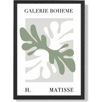 ARTZE Matisse Floral Cutout Sage Green Bohemian Framed Print SIZE: A3 with Black Frame in Pale Green | Size: A4