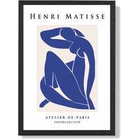 ARTZE Matisse Nude Blue & Beige Exhibition Framed Print SIZE: A4 with Black Frame in Dark Blue