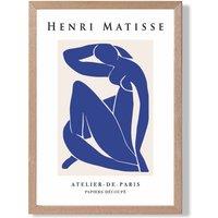 ARTZE Matisse Nude Blue & Beige Exhibition Framed Print SIZE: A2 with Oak Frame in Dark Blue | Size: A3