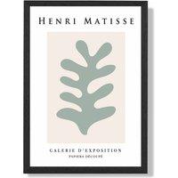 ARTZE Matisse Floral Cutout Beige & Sage Green Exhibition Framed Print SIZE: A3 with Black Frame in Pale Green