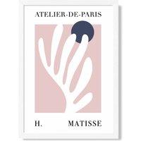 ARTZE Matisse Floral Cutout Pink & Blue Exhibition Framed Print SIZE: A4 with White Frame in Navy | Size: A3
