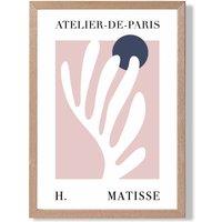 ARTZE Matisse Floral Cutout Pink & Blue Exhibition Framed Print SIZE: A2 with Oak Frame in Navy | Size: A3