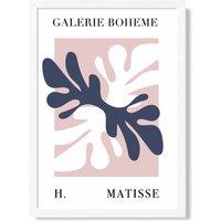 ARTZE Matisse Floral Cutout Pink & Blue Bohemian Framed Print SIZE: A3 with White Frame in Navy | Size: A4