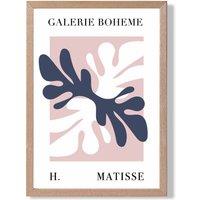 ARTZE Matisse Floral Cutout Pink & Blue Bohemian Framed Print SIZE: A3 with Oak Frame in Navy