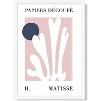 ARTZE Matisse Floral Cutout Pink & Blue Framed Print SIZE: A4 with White Frame in Navy | Size: A3