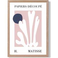 ARTZE Matisse Floral Cutout Pink & Blue Framed Print SIZE: A2 with Oak Frame in Navy | Size: A3