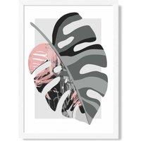 ARTZE Monstera Grey & Pink Boho Botanical Framed Print SIZE: A4 with White Frame | Size: A3