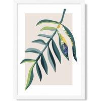 ARTZE Tropical Leaf Teal & Green Mid Century Modern Framed Print SIZE: A2 with White Frame | Size: A3