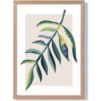 ARTZE Tropical Leaf Teal & Green Mid Century Modern Framed Print SIZE: A4 with Oak Frame | Size: A3