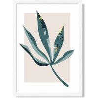 ARTZE Palm Leaf Teal & Green Mid Century Modern Framed Print SIZE: A2 with White Frame | Size: A4
