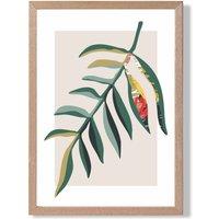 ARTZE Tropical Leaf Green & Red Minamilist Framed Print SIZE: A2 with Oak Frame | Size: A3