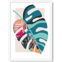 ARTZE Monstera Blue & Pink Boho Botanical Framed Print SIZE: A2 with White Frame in Mid Blue | Size: A3