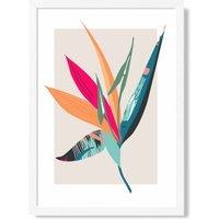 ARTZE Tropical Flower Blue & Pink Boho Botanical Framed Print SIZE: A3 with White Frame in Mid Blue