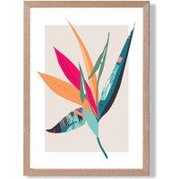 ARTZE Tropical Flower Blue & Pink Boho Botanical Framed Print SIZE: A4 with Oak Frame in Mid Blue | Size: A3