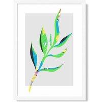 ARTZE Papyrus Leaf Blue & Green Abstract Minimalist Framed Print SIZE: A2 with White Frame in Mid Blue | Size: A3