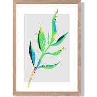ARTZE Papyrus Leaf Blue & Green Abstract Minimalist Framed Print SIZE: A3 with Oak Frame in Mid Blue