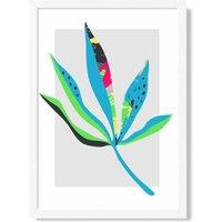 ARTZE Palm Leaf Blue & Green Abstract Minimalist Framed Print SIZE: A4 with White Frame in Mid Blue | Size: A3