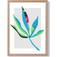 ARTZE Palm Leaf Blue & Green Abstract Minimalist Framed Print SIZE: A2 with Oak Frame in Mid Blue | Size: A3