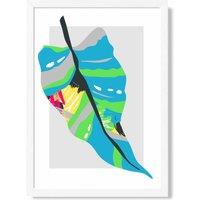 ARTZE Tropical Palm Blue & Green Abstract Minimalist Framed Print SIZE: A2 with White Frame in Mid Blue | Size: A4