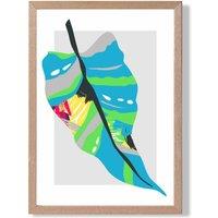 ARTZE Tropical Palm Blue & Green Abstract Minimalist Framed Print SIZE: A2 with Oak Frame in Mid Blue | Size: A3