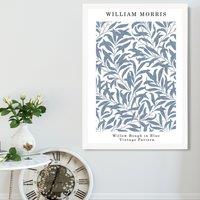 ARTZE William Morris Willow in Blue Art Print / White Frame / SIZE: A2 in Mid Blue | Size: A3