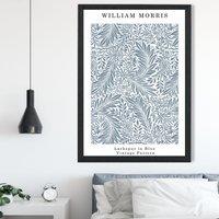 ARTZE William Morris Larkspur in Blue Art Print / Black Frame / SIZE: A4 in Mid Blue