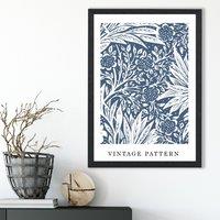ARTZE William Morris Blue Pattern Art Print / Black Frame / SIZE: A2 in Mid Blue | Size: A3