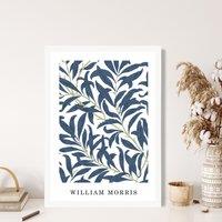 ARTZE William Morris Navy & Green Willow Art Print / White Frame / SIZE: A4