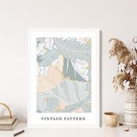 ARTZE William Morris Wreath in Green & Peach Art Print / White Frame / SIZE: A2 | Size: A4