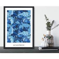 ARTZE William Morris Acanthus in Bright Blue Art Print / Black Frame / SIZE: A2 | Size: A4