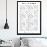ARTZE William Morris Marigold in Grey Art Print / Black Frame / SIZE: A2 in Light Grey | Size: A4