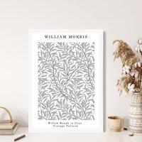 ARTZE William Morris Willow in Grey Art Print / White Frame / SIZE: A2 in Light Grey | Size: A4