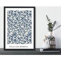 ARTZE Vintage William Morris Navy Willow Floral Art Print / Black Frame / SIZE: A4