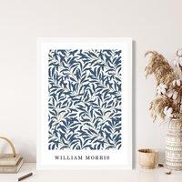 ARTZE Vintage William Morris Navy Willow Floral Art Print / White Frame / SIZE: A3 | Size: A4