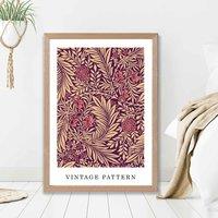 ARTZE Vintage William Morris Larkspur in Pink & Beige Art Print / Oak Frame / SIZE: A4 | Size: A3
