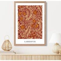 ARTZE Vintage William Morris Larkspur in Orange & Beige Art Print / Oak Frame / SIZE: A2 | Size: A3