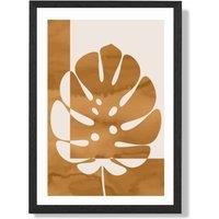 ARTZE Mustard Monstera Mid Century Tropical Framed Print SIZE: A4 with Black Frame